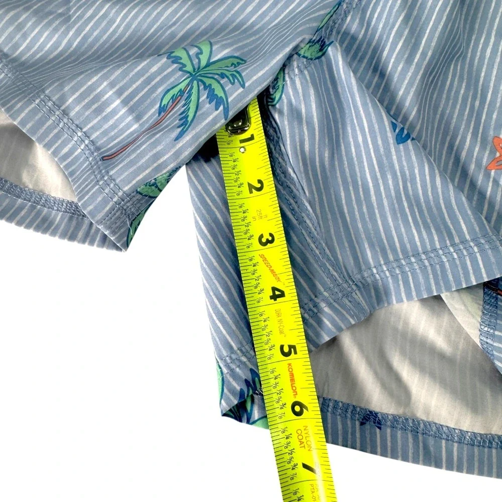 Saxx Swim Shorts Mens Large Blue Striped Oh Buoy 2N1 BallPark Pouch Palm Tree
